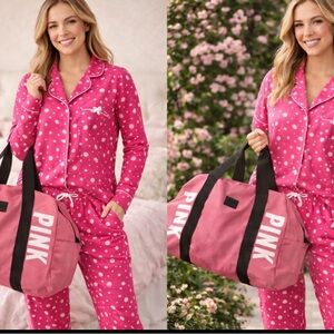 Victoria’s Secret Pink Polka Dot Pajama Set + PINK Weekend Tote